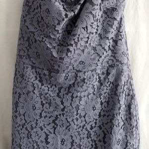 Noir by Lazaro, Slate Blue, One Shoulder Lace Dres